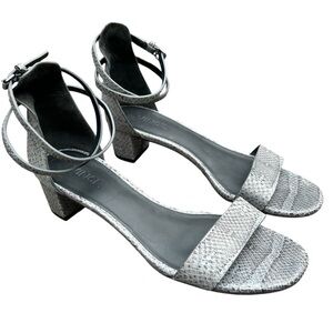 Vince Leather Snakeskin Sandals 7.5 Strappy Low Block Heel Neutral Boho Chic